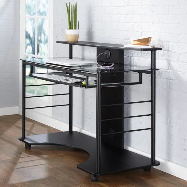 Main image of Realspace® 47"W Mobile Tech Desk Workstation, 36-1/16"H x 47-1/4"W x 26"D, Black