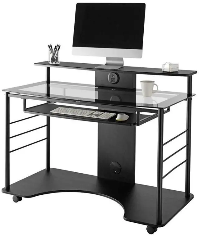 Alt view image 3 of 7 - Realspace® 47"W Mobile Tech Desk Workstation, 36-1/16"H x 47-1/4"W x 26"D, Black