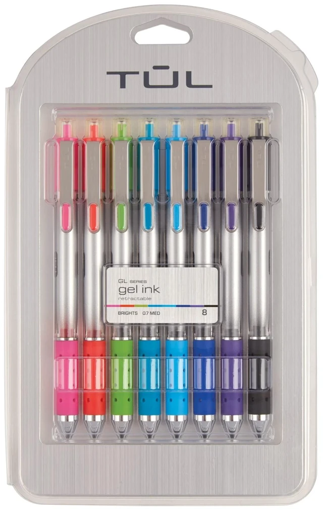 Main image of Retractable Gel Pens, Bullet Point, 0.7 mm, Gray Barrel, Assorted Bright Ink Colors, Pack Of 8