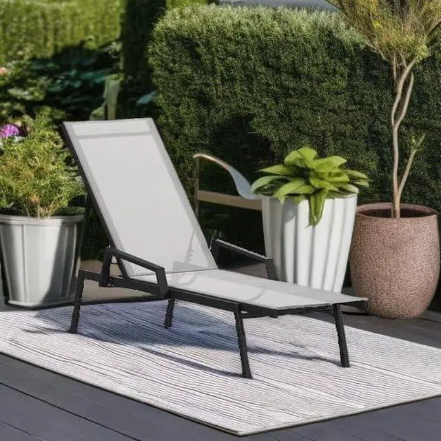 Alt view image 13 of 14 - Flash Furniture Brazos Adjustable Chaise Lounge Chair with Arms Gray/Black (JJLC323BKGY)