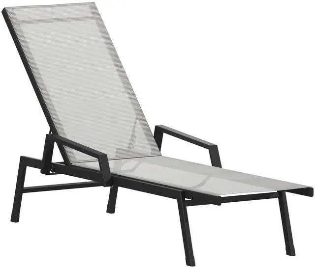 Alt view image 9 of 14 - Flash Furniture Brazos Adjustable Chaise Lounge Chair with Arms Gray/Black (JJLC323BKGY)