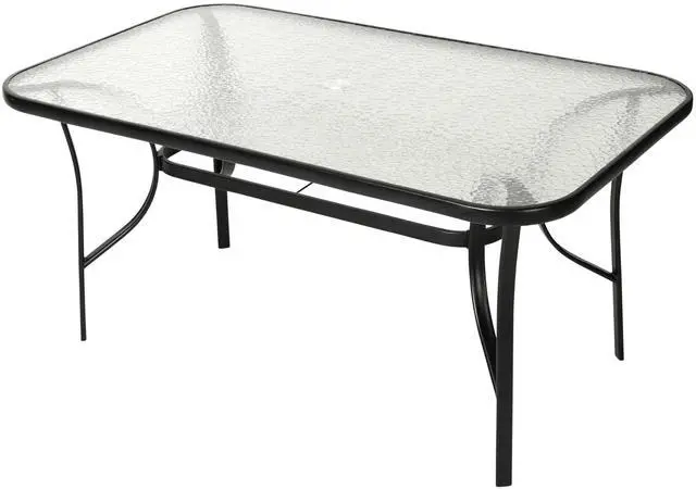 Main image of Flash Furniture Tory Rectangle Patio Table with Umbrella Hole, Commercial All-Weather Table with Heat Resistant Tempered Glass, Steel Tube Frame, 35x 59, Black