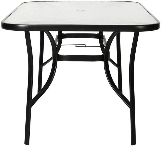 Alt view image 6 of 7 - Flash Furniture Tory Rectangle Patio Table with Umbrella Hole, Commercial All-Weather Table with Heat Resistant Tempered Glass, Steel Tube Frame, 35x 59, Black