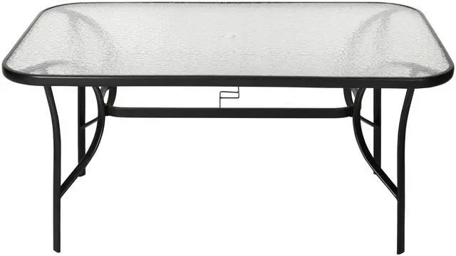 Alt view image 7 of 7 - Flash Furniture Tory Rectangle Patio Table with Umbrella Hole, Commercial All-Weather Table with Heat Resistant Tempered Glass, Steel Tube Frame, 35x 59, Black