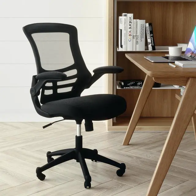 Alt view image 3 of 7 - Kelista Mid-Back Swivel Office Chair with Adjustable Seat Height, Ergonomic Mesh Desk Chair with Flip-Up Armrests, Black