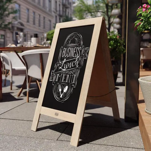 Alt view image 16 of 19 - Canterbury 40" x 20" Vintage Wooden A-Frame Magnetic Indoor/Outdoor Chalkboard Sign, Freestanding Double Sided Extra Large Message Board, Weathered