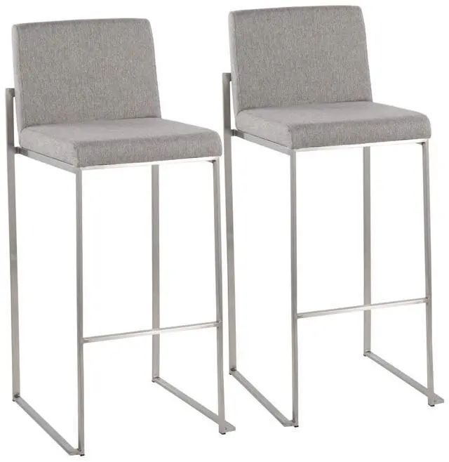 Main image of LumiSource Fuji High Back Bar Stool, Bar Chairs, Bar Stools Set of 2 (Grey Fabric)