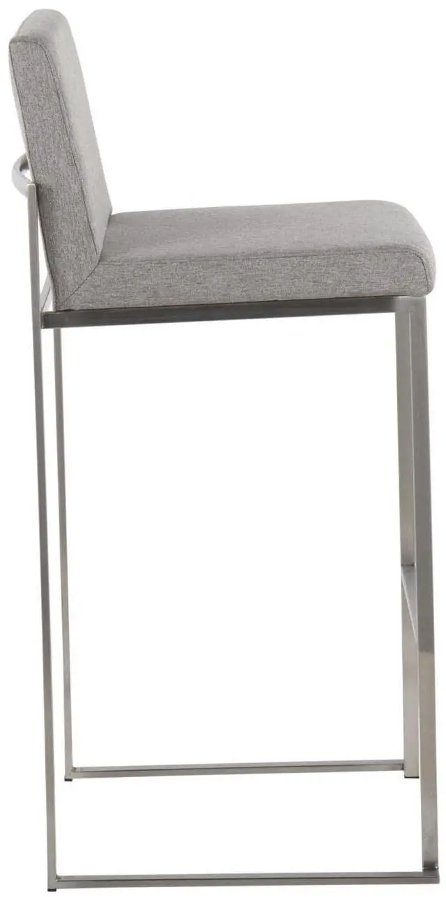 Alt view image 4 of 7 - LumiSource Fuji High Back Bar Stool, Bar Chairs, Bar Stools Set of 2 (Grey Fabric)