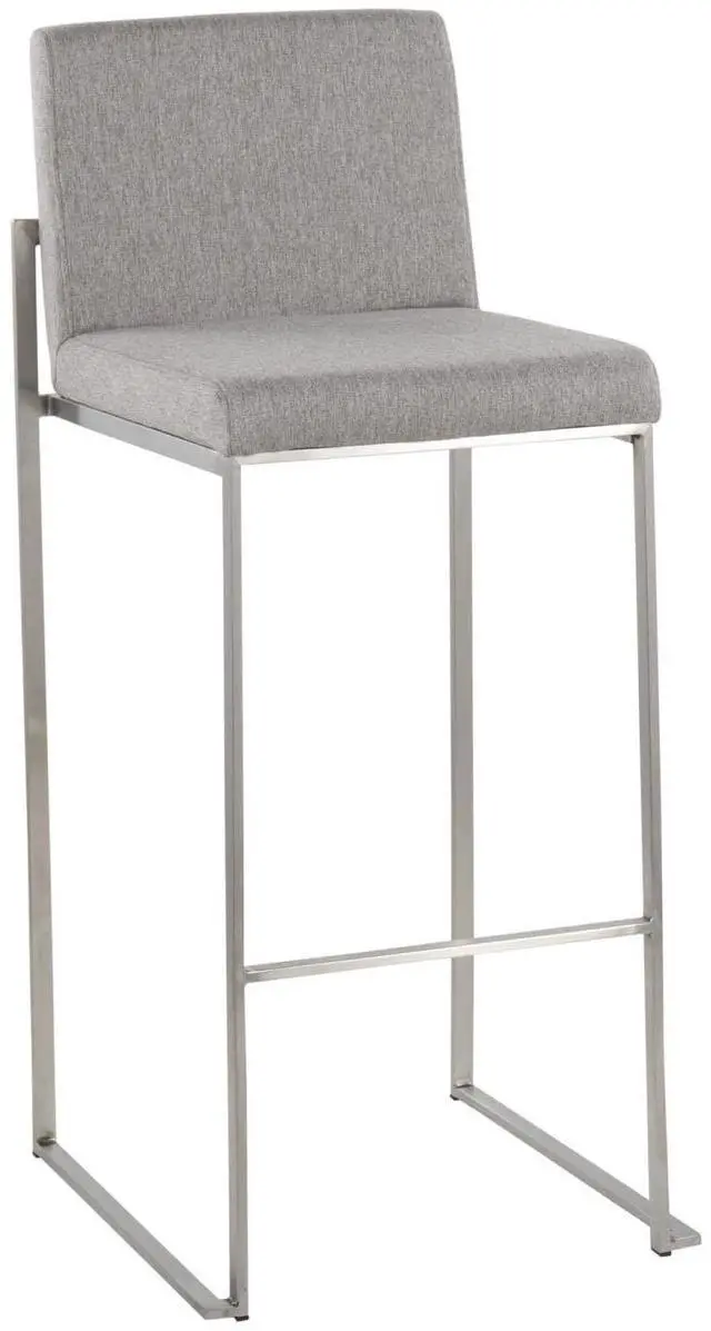 Alt view image 3 of 7 - LumiSource Fuji High Back Bar Stool, Bar Chairs, Bar Stools Set of 2 (Grey Fabric)
