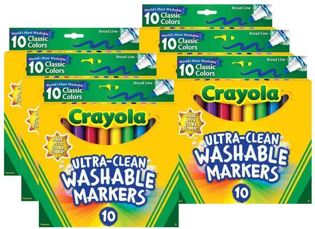 Main image of Crayola Ultra-Clean Markers, Broad Line, Classic Colors, 10 Per Pack, 6 Packs
