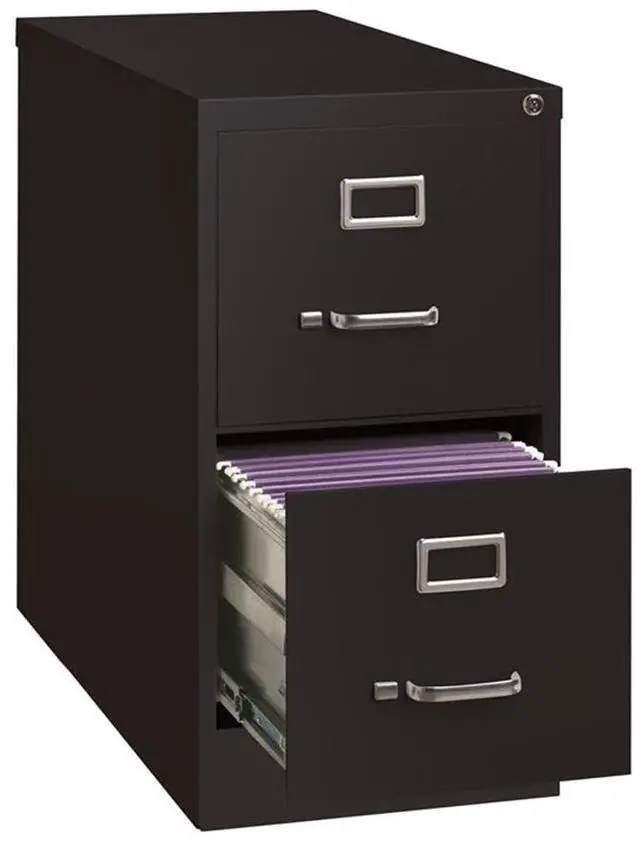 Alt view image 10 of 11 - Lorell 2-Drawer Vertical File w/ Lock 15"x26-1/2"x28-3/8" Black 60194