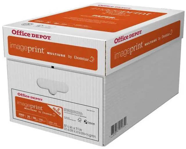 Main image of Office Depot ImagePrint FSC Certified Multiuse Paper by Domtar, 8 1/2in x 11in, 20 Lb, White, 500 Sheets Per Ream, Case Of 5 Reams, 1914