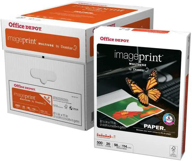 Alt view image 4 of 7 - Office Depot ImagePrint FSC Certified Multiuse Paper by Domtar, 8 1/2in x 11in, 20 Lb, White, 500 Sheets Per Ream, Case Of 5 Reams, 1914