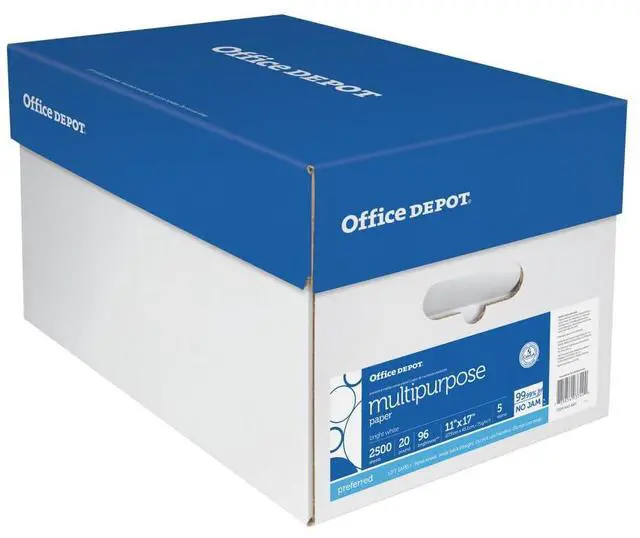 Main image of Office Depot Extra Bright Copy Paper, 11in. x 17in., 20 Lb., 90 Brightness, Case Of 5 Reams