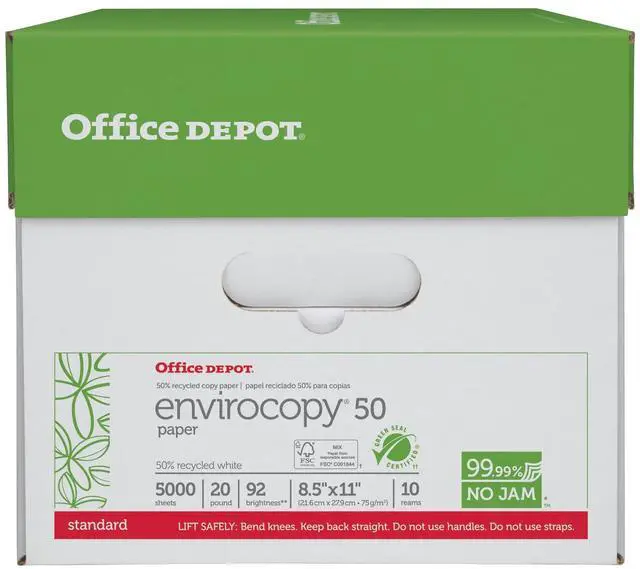 Alt view image 4 of 5 - Office Depot® EnviroCopy® Copy Paper, White, Letter (8.5" x 11"), 5000 Sheets Per Case, 20 Lb, 50% Recycled, FSC® Certif