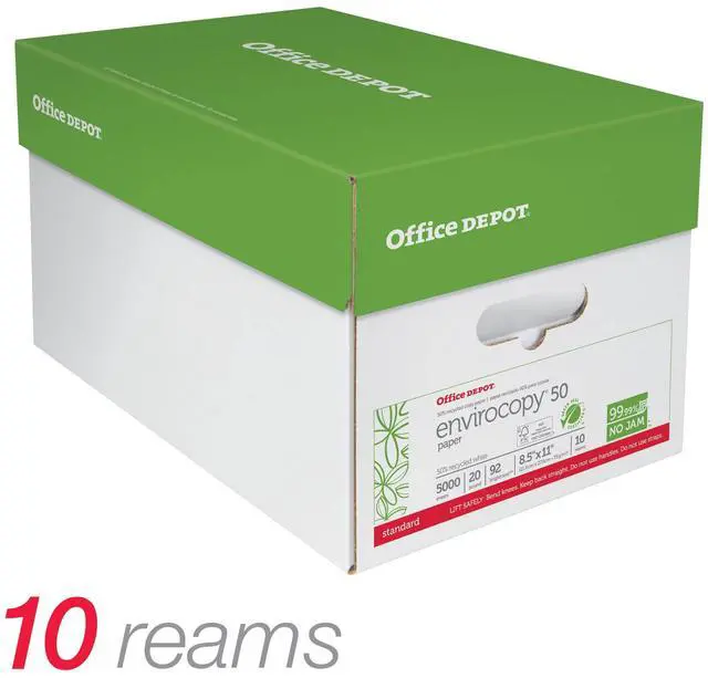 Alt view image 5 of 5 - Office Depot® EnviroCopy® Copy Paper, White, Letter (8.5" x 11"), 5000 Sheets Per Case, 20 Lb, 50% Recycled, FSC® Certif