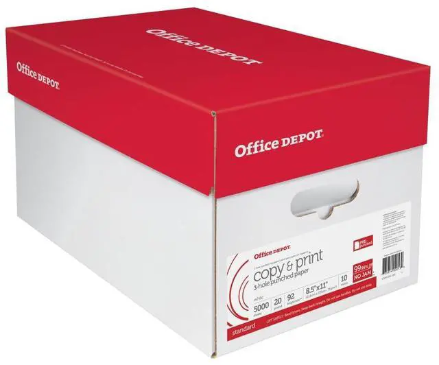 Main image of Office Depot(R) White Copy Paper, 3-Hole Punched, 8 1/2" x 11", 20 Lb., 84 Brightness, Case Of 10 Reams