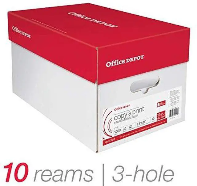 Alt view image 3 of 4 - Office Depot(R) White Copy Paper, 3-Hole Punched, 8 1/2" x 11", 20 Lb., 84 Brightness, Case Of 10 Reams