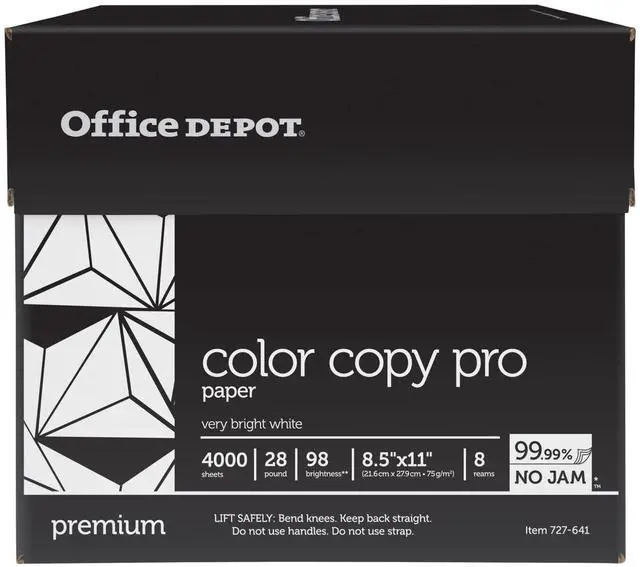 Alt view image 4 of 5 - Office Depot Color Copy Paper, 8 1/2in. x 11in., 28 Lb, Ream Of 500 Sheets, Case Of 8 Reams, 727641