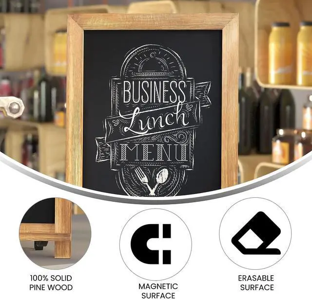 Alt view image 14 of 19 - Canterbury 12" x 17" Torched Wood Tabletop Magnetic Chalkboard Sign with Metal Scrolled Legs, Hanging Wall Chalkboard, Countertop Memo Board