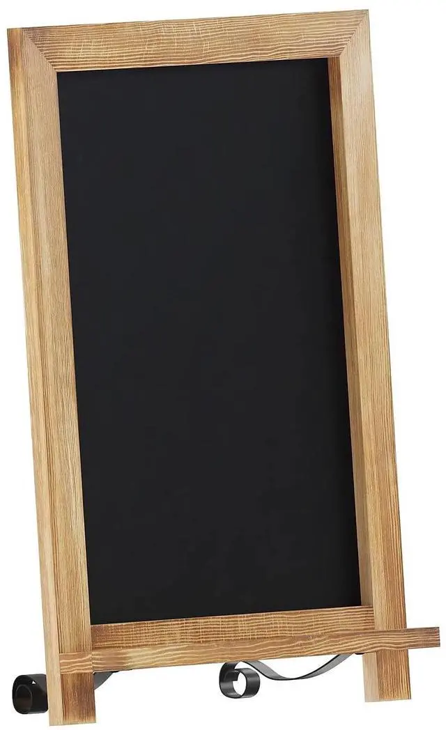 Alt view image 13 of 19 - Canterbury 12" x 17" Torched Wood Tabletop Magnetic Chalkboard Sign with Metal Scrolled Legs, Hanging Wall Chalkboard, Countertop Memo Board