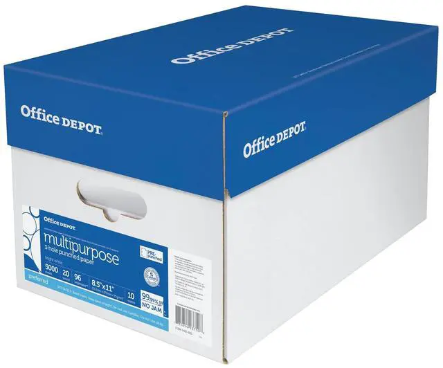Alt view image 9 of 11 - Office Depot® Brand Multipurpose Paper, 3-Hole Punched, Letter Size, 96 Brightness, 20 Lb, 500 Sheets Per Ream, Case Of 10 Reams