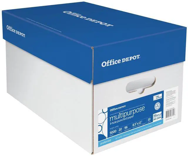Alt view image 7 of 11 - Office Depot® Brand Multipurpose Paper, 3-Hole Punched, Letter Size, 96 Brightness, 20 Lb, 500 Sheets Per Ream, Case Of 10 Reams