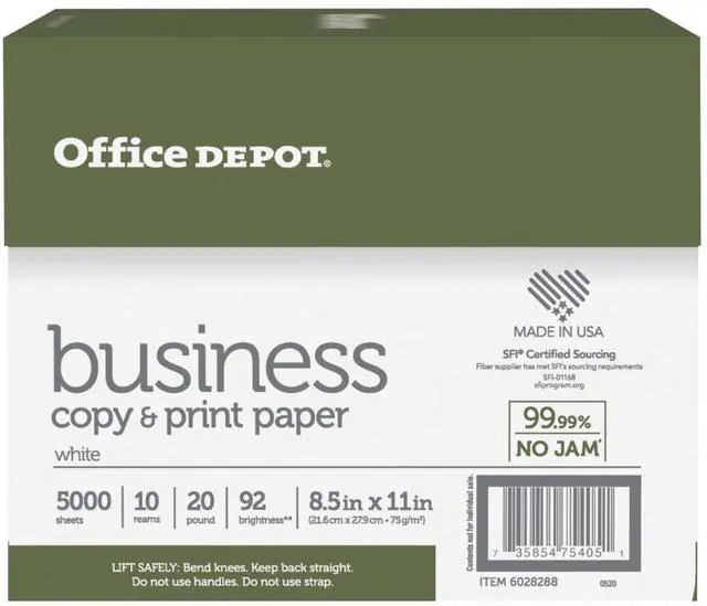 Alt view image 2 of 2 - Business Multi-Use Printer & Copy Paper, 10 Reams, White, Letter (8.5" x 11"), 5000 Sheets Per Case, 20 Lb, 92 Brightness, 1 Case