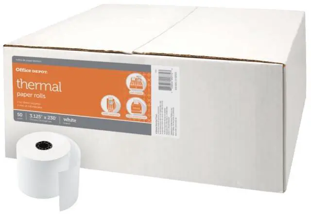 Main image of Office Depot Thermal Paper Rolls, 3 1/8in. x 230ft., White, Carton Of 50, 818629