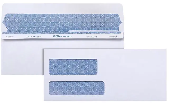 Main image of Office Depot 100% Recycled Lift Press(TM) Double-Window Envelopes, #9 (3 7/8in. x 8 7/8in.), White, Pack Of 500, 76169
