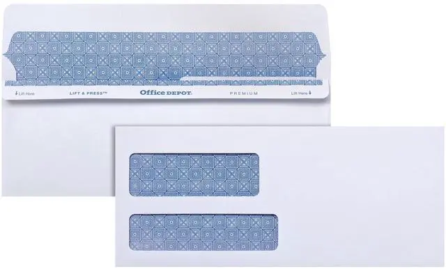 Alt view image 2 of 6 - Office Depot 100% Recycled Lift Press(TM) Double-Window Envelopes, #9 (3 7/8in. x 8 7/8in.), White, Pack Of 500, 76169