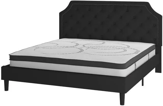 Alt view image 16 of 20 - Brighton King Size Tufted Upholstered Platform Bed in Black Fabric with 10 Inch CertiPUR-US Certified Pocket Spring Mattress