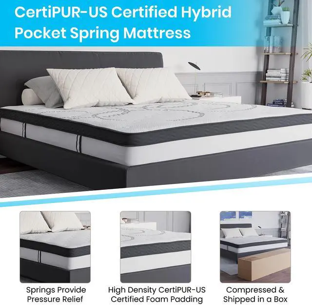 Alt view image 18 of 20 - Brighton King Size Tufted Upholstered Platform Bed in Black Fabric with 10 Inch CertiPUR-US Certified Pocket Spring Mattress