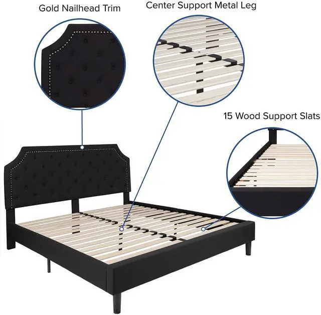 Alt view image 17 of 20 - Brighton King Size Tufted Upholstered Platform Bed in Black Fabric with 10 Inch CertiPUR-US Certified Pocket Spring Mattress