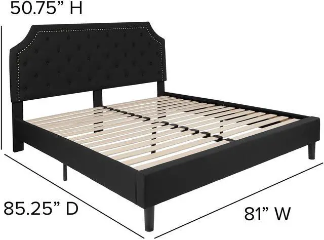 Alt view image 19 of 20 - Brighton King Size Tufted Upholstered Platform Bed in Black Fabric with 10 Inch CertiPUR-US Certified Pocket Spring Mattress