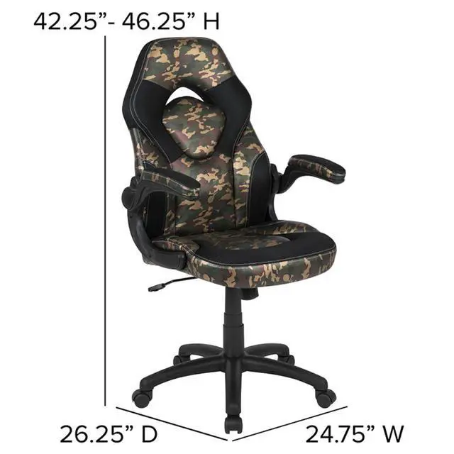 Alt view image 10 of 14 - Black Gaming Desk and Camouflage/Black Racing Chair Set with Cup Holder, Headphone Hook, and Monitor/Smartphone Stand