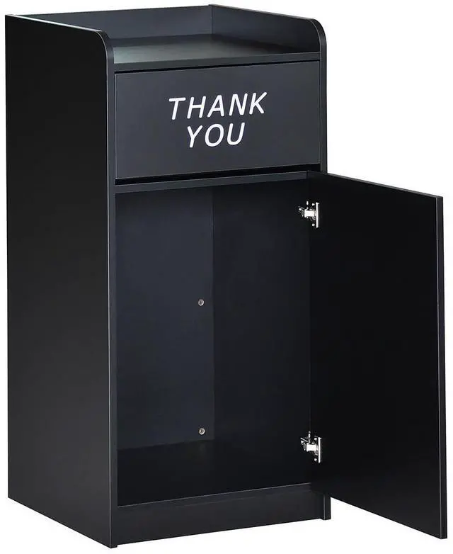 Alt view image 6 of 7 - Flash Furniture Sony Laminate Wood Commercial-Grade Trash Receptacle with Tray Top, Wooden Restaurant Trash Can Cabinet and Garbage Receptacle, Black