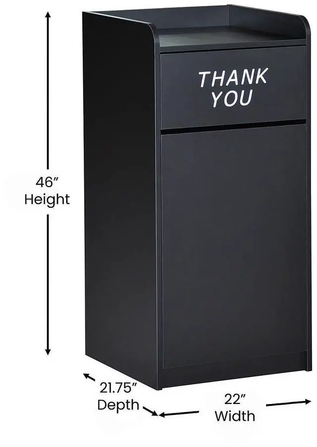Alt view image 4 of 7 - Flash Furniture Sony Laminate Wood Commercial-Grade Trash Receptacle with Tray Top, Wooden Restaurant Trash Can Cabinet and Garbage Receptacle, Black