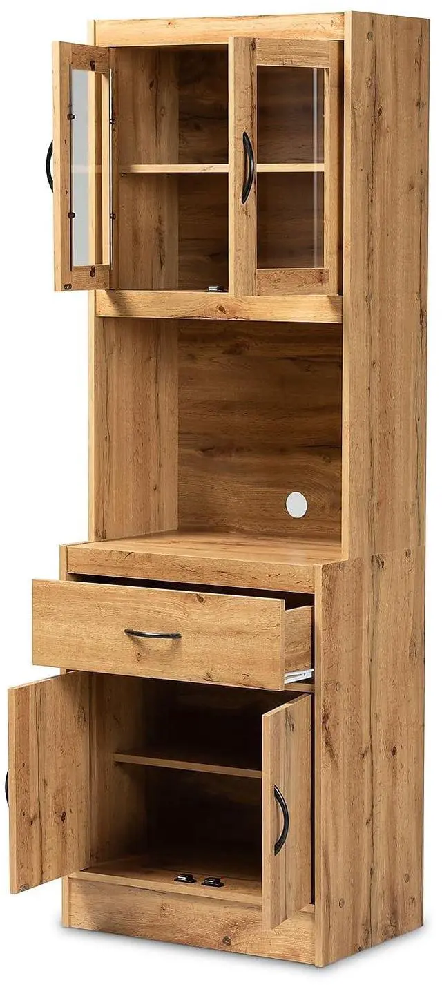 Alt view image 2 of 7 - Baxton Studio Laurana Modern and Contemporary Oak Brown Finished Wood Kitchen Cabinet and Hutch