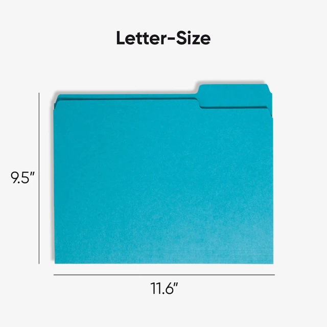 Alt view image 2 of 7 - Standard File Folders, 100 Count, Teal, 1/3-Cut Tabs, Letter Size (13143)