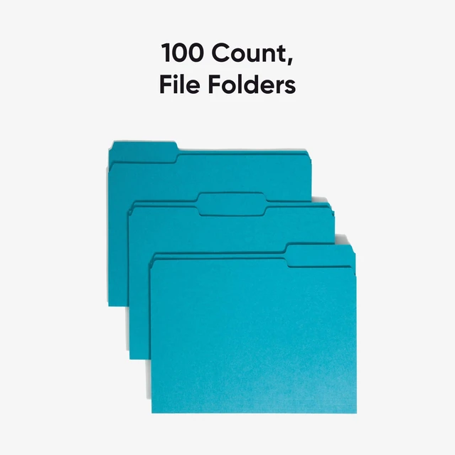 Alt view image 3 of 7 - Standard File Folders, 100 Count, Teal, 1/3-Cut Tabs, Letter Size (13143)