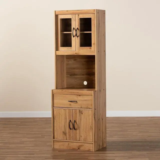 Alt view image 7 of 7 - Baxton Studio Laurana Modern and Contemporary Oak Brown Finished Wood Kitchen Cabinet and Hutch