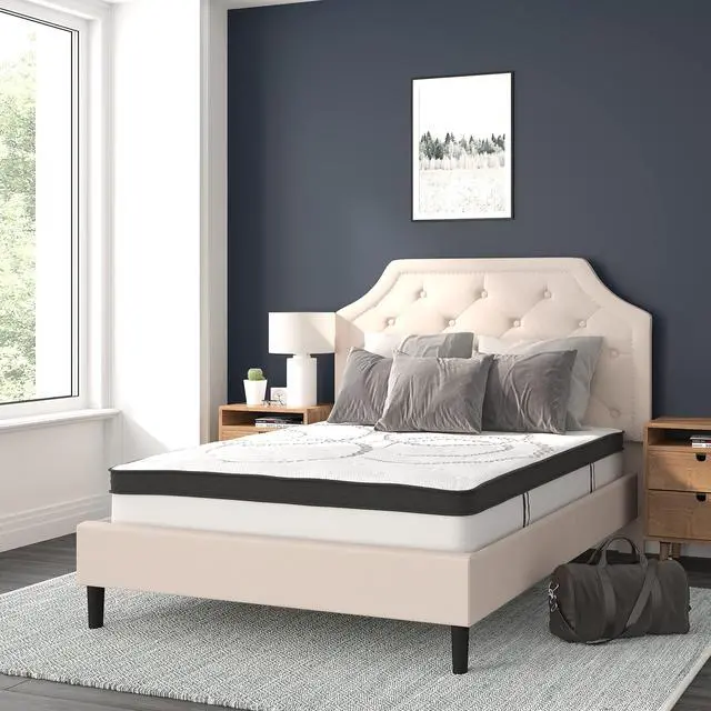 Alt view image 15 of 20 - Brighton Full Size Tufted Upholstered Platform Bed in Beige Fabric with 10 Inch CertiPUR-US Certified Pocket Spring Mattress