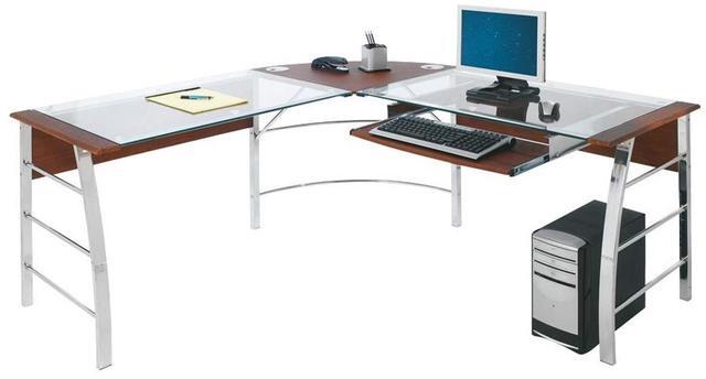Main image of Realspace® Mezza 62"W L-Shaped Corner Desk, Cherry/Chrome