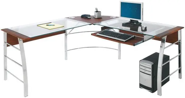 Alt view image 2 of 7 - Realspace® Mezza 62"W L-Shaped Corner Desk, Cherry/Chrome