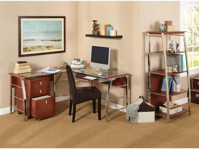Alt view image 3 of 7 - Realspace® Mezza 62"W L-Shaped Corner Desk, Cherry/Chrome