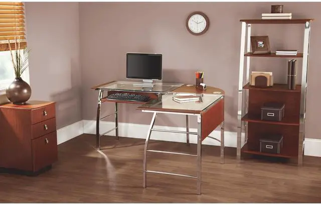 Alt view image 4 of 7 - Realspace® Mezza 62"W L-Shaped Corner Desk, Cherry/Chrome