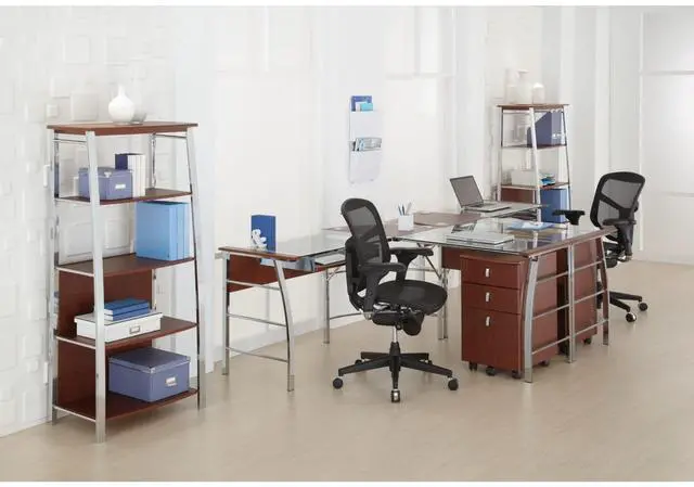 Alt view image 5 of 7 - Realspace® Mezza 62"W L-Shaped Corner Desk, Cherry/Chrome