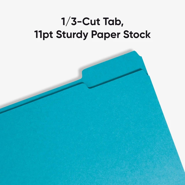 Alt view image 4 of 7 - Standard File Folders, 100 Count, Teal, 1/3-Cut Tabs, Letter Size (13143)