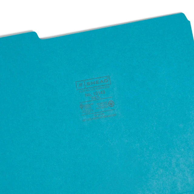 Alt view image 7 of 7 - Standard File Folders, 100 Count, Teal, 1/3-Cut Tabs, Letter Size (13143)